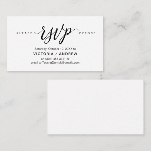 Esthetisch zwart script, partij RSVP reageren Informatiekaartje (Voorkant / Achterkant)