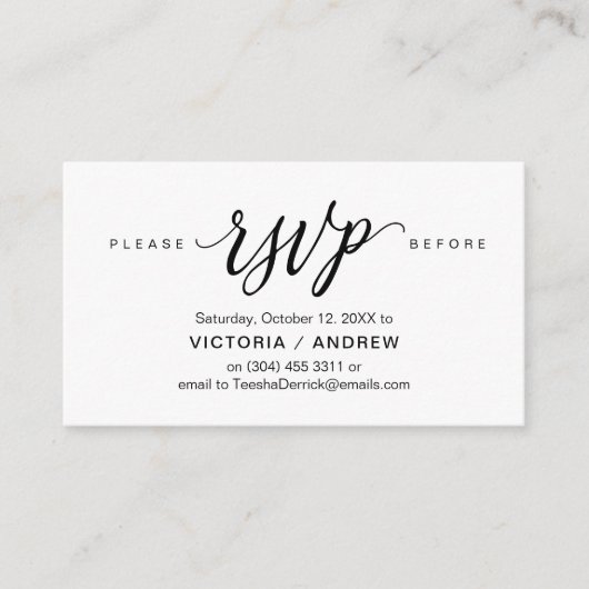 Esthetisch zwart script, partij RSVP reageren Informatiekaartje (Voorkant)