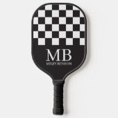 Esthetisch zwart-wit geruit retro monogram pickleball paddle (Achterkant)