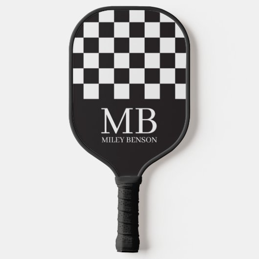 Esthetisch zwart-wit geruit retro monogram pickleball paddle (Achterkant)