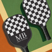 Esthetisch zwart-wit geruit retro monogram pickleball paddle