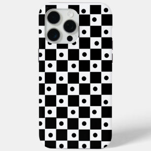 Esthetisch zwart-wit schaakbord met retro stippen iPhone 15 pro max hoesje