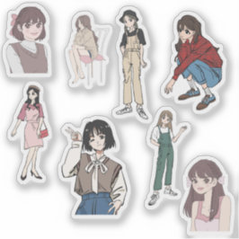 Esthetische Anime Meisjes Outfit Vinyl Sticker Set