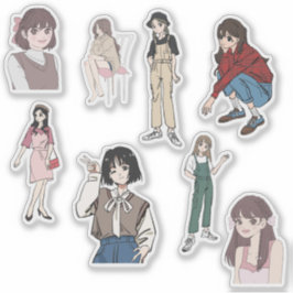 Esthetische Anime Meisjes Outfit Vinyl Sticker Set