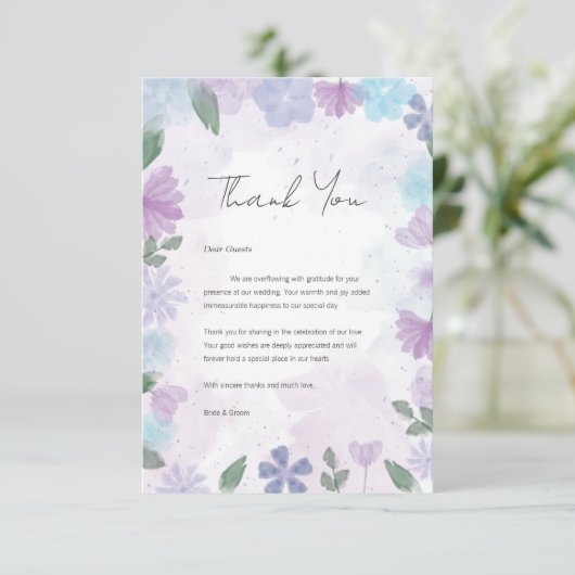 Esthetische aquarel bloemenbruiloft bedankkaart (Staand voorkant)