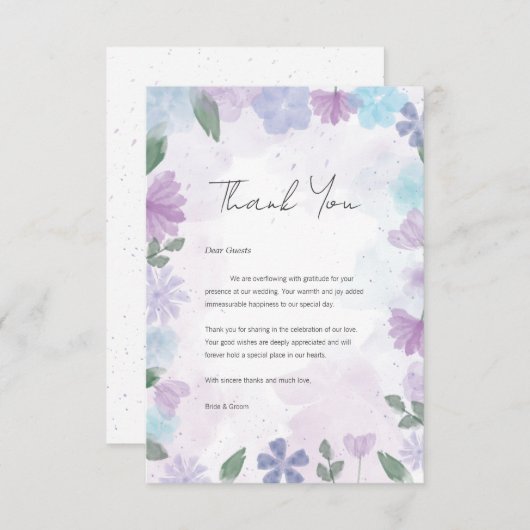 Esthetische aquarel bloemenbruiloft bedankkaart (Voorkant / Achterkant)
