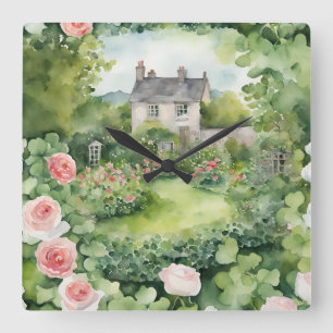 Esthetische aquarel Ierse cottage roos Vierkante Klok