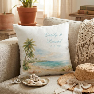 Esthetische Aquarel Tropische Strand Bruiloft Name Kussen