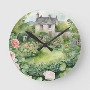 Esthetische aquarel vintage dorp ronde klok