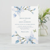 Esthetische blauwe bloem bloeiende bruiloft kaart (Staand voorkant)