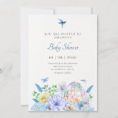 Esthetische blauwe bloementuin babyshower kaart (Voorkant)