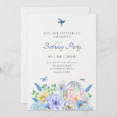 Esthetische blauwe bloementuin verjaardag kaart (Voorkant / Achterkant)