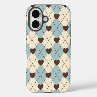 Esthetische blauwe,crème argyle hartpatroon hoes