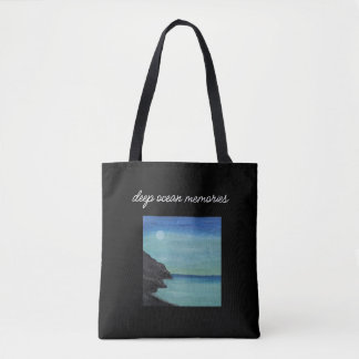 Esthetische blauwe en zwarte boodschappentas. tote bag
