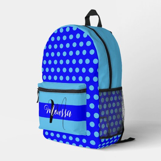 Esthetische Blauwe Kleur - Koele Initiaal Naam Mon Bedrukte Rugzak (Achterkant Hoek Rechts)