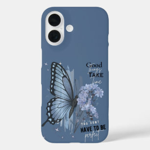 Esthetische Blauwe Vlinder Motiverende Spreuk - Go iPhone 16 Hoesje