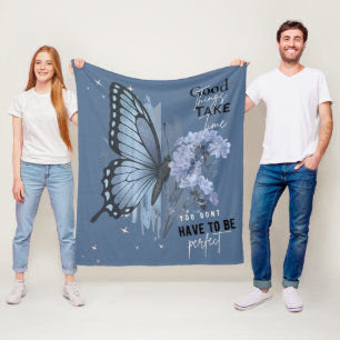 Esthetische Blauwe Vlinder Motiverende Spreuk - Go Fleece Deken