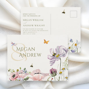 Esthetische bloeiende bloemen bijen bruiloft briefkaart