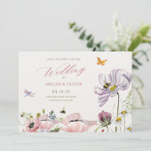 Esthetische bloeiende bloemen bijen save the date (Staand voorkant)