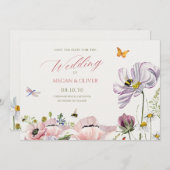 Esthetische bloeiende bloemen bijen save the date (Voorkant / Achterkant)