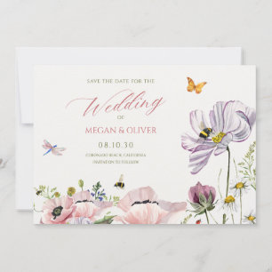 Esthetische bloeiende bloemen bijen save the date