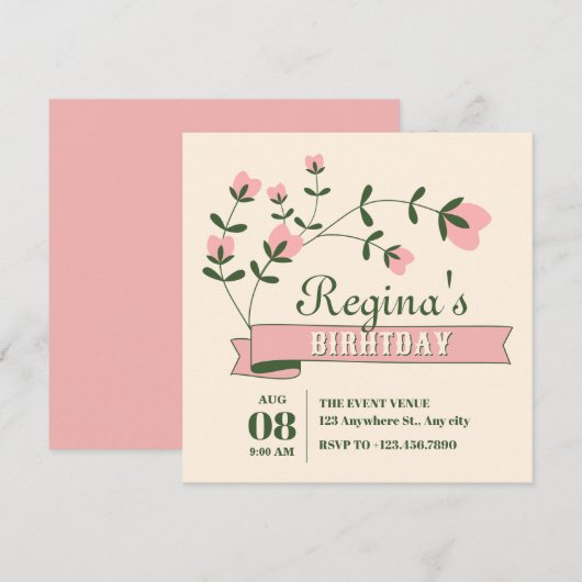 Esthetische bloem verjaardag kaart (Voorkant / Achterkant)