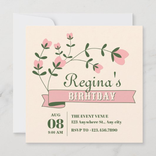 Esthetische bloem verjaardag kaart (Voorkant)