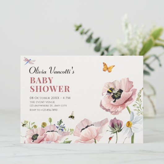 Esthetische bloemen bloei bijen baby shower kaart (Staand voorkant)