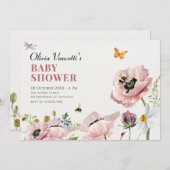 Esthetische bloemen bloei bijen baby shower kaart (Voorkant / Achterkant)