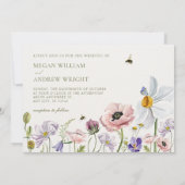 Esthetische bloemen bloei bijen bruiloft kaart (Achterkant)