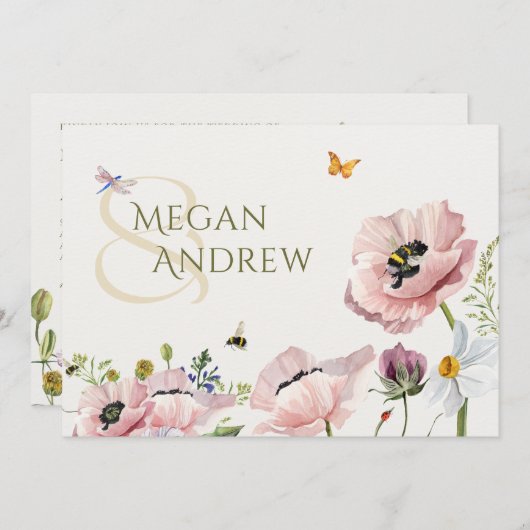 Esthetische bloemen bloei bijen bruiloft kaart (Voorkant / Achterkant)