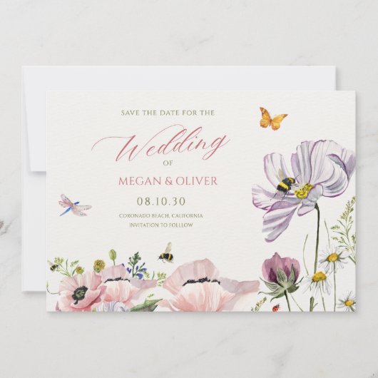 Esthetische bloemen bloeien bijen save the date (Voorkant)