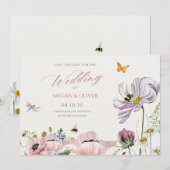Esthetische bloemen bloeien bijen save the date (Voorkant / Achterkant)
