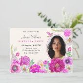 Esthetische Bloemen foto verjaardag Uitnodiging (Staand voorkant)