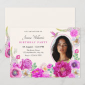 Esthetische Bloemen foto verjaardag Uitnodiging (Voorkant / Achterkant)