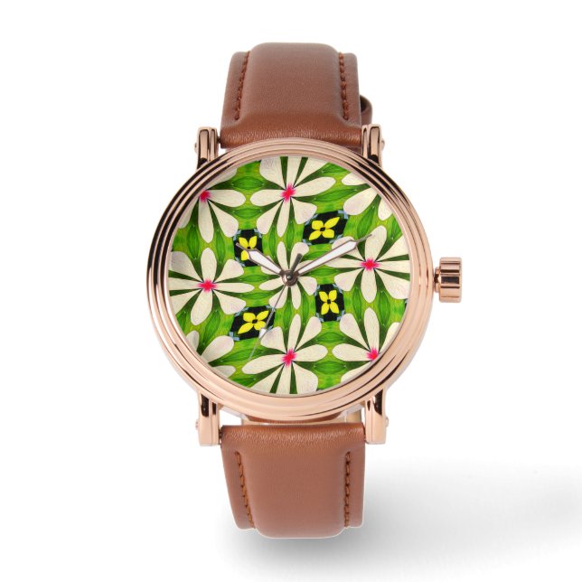 Esthetische bloemen patroon horloge (Voorkant)