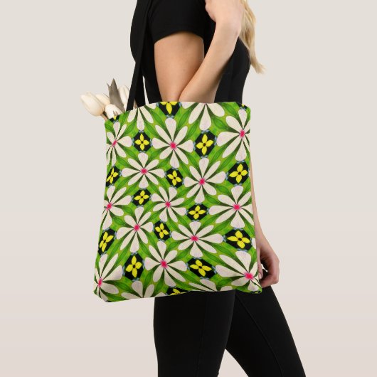 Esthetische bloemen patroon tote bag (Dichtbij)