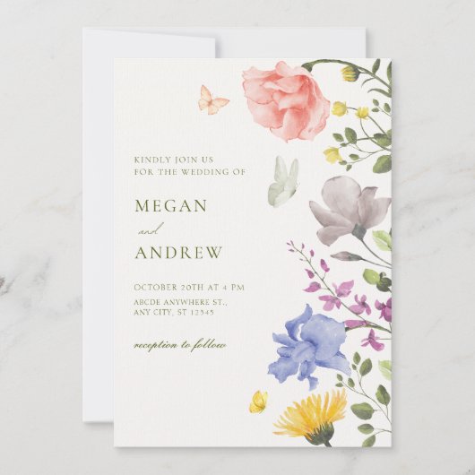 Esthetische bloementuin bruiloft kaart (Voorkant)