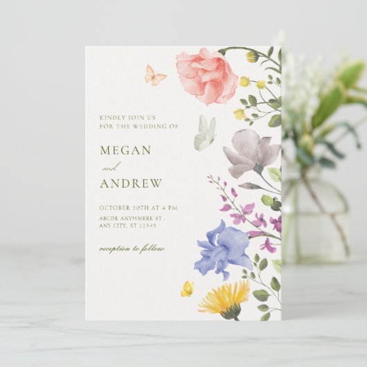 Esthetische bloementuin bruiloft kaart (Staand voorkant)