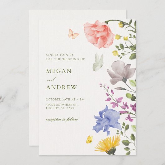 Esthetische bloementuin bruiloft kaart (Voorkant / Achterkant)