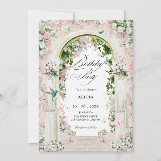 Esthetische bloementuin sprookje verjaardag kaart (Voorkant)