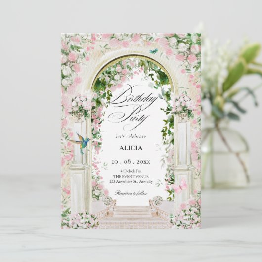 Esthetische bloementuin sprookje verjaardag kaart (Staand voorkant)