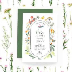 Esthetische bloemenvogel baby shower kaart