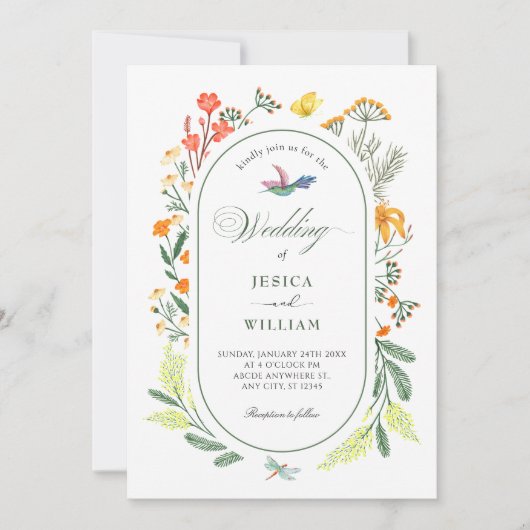 Esthetische bloemenvogel bruiloft Uitnodiging (Voorkant)
