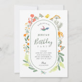 Esthetische bloemenvogel verjaardag kaart (Voorkant)