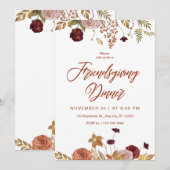Esthetische bloemige Friendsgiving diner uitnodigi Kaart (Voorkant / Achterkant)