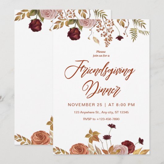 Esthetische bloemige Friendsgiving diner uitnodigi Kaart (Voorkant / Achterkant)