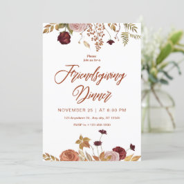 Esthetische bloemige Friendsgiving diner uitnodigi Kaart