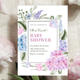 Esthetische bloemige hortensia baby shower kaart
