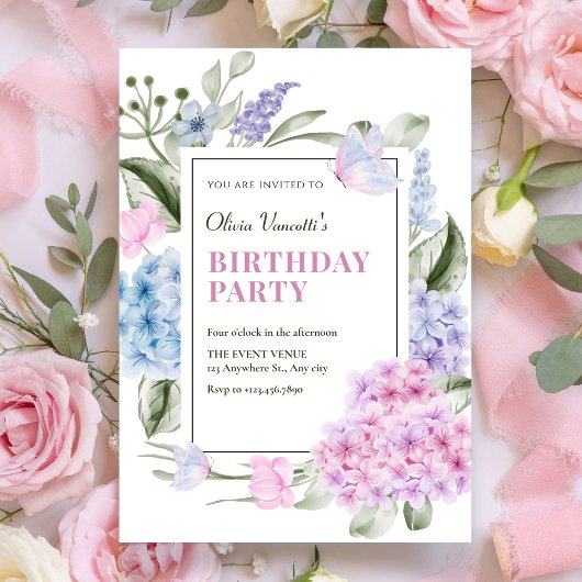 Esthetische bloemige hortensia kaart